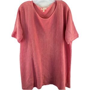 Eileen Fisher Large Hemp Short Sleeved Sweater Top Coral Pink Spring Bohemian